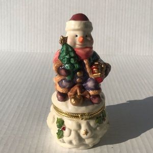 Vintage Snowman Hinged Trinket Box 5.5” Tall